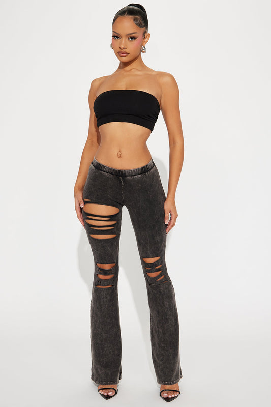 Count Me In Distressed Flare Pant - Black